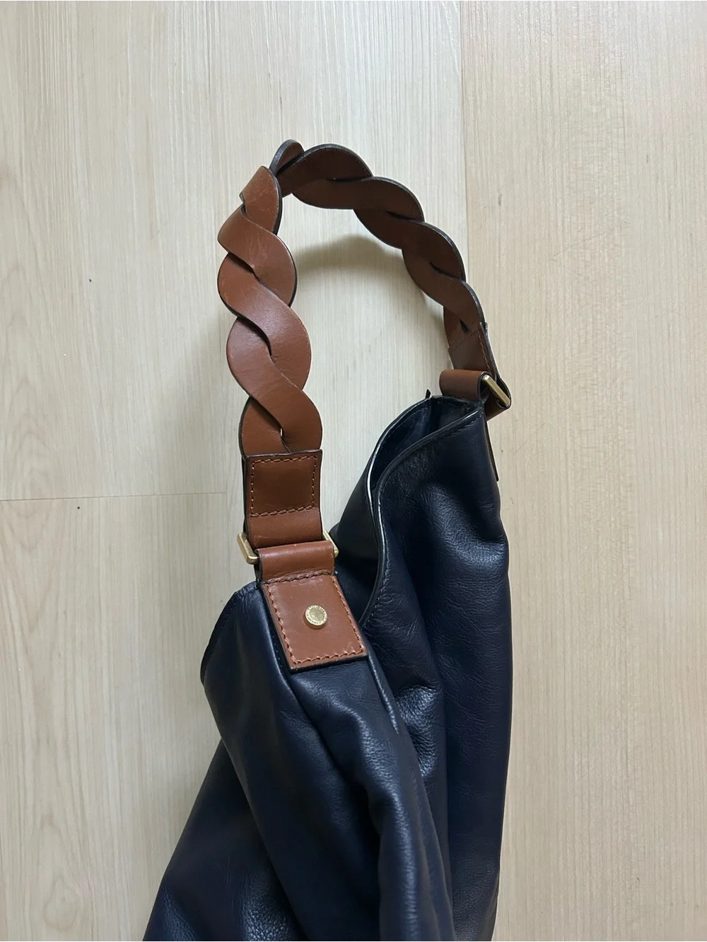 Boden Navy Hobo Bag with Braided Brown Strap